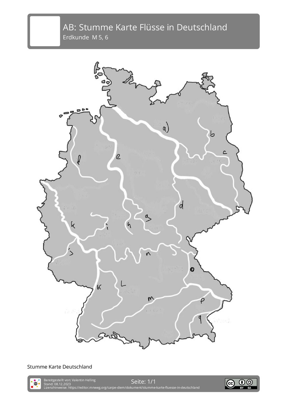 Arbeitsblatt - Stumme Karte Flüsse in Deutschland - mnweg.org