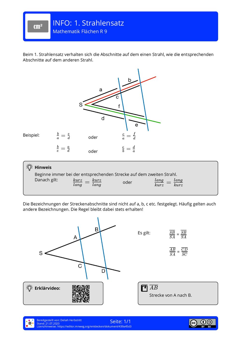 Strahlensatz Aufgaben Mit Lösungen Klasse 9 Pdf Arbeitsblatt - 1. Strahlensatz - Mathematik - Flächen - mnweg.org