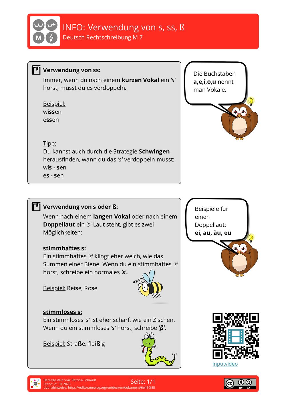 Arbeitsblatt - Verwendung von s, ss, ß - Deutsch - Rechtschreibung