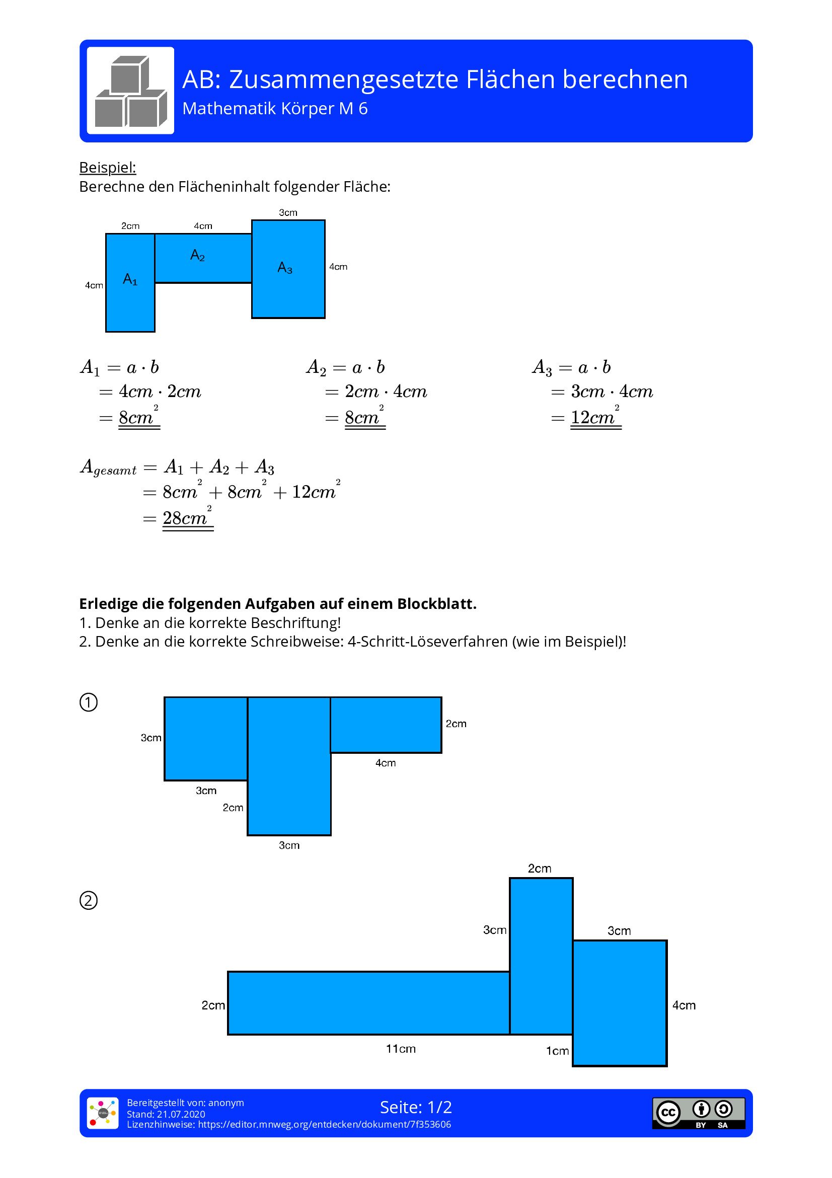 Arbeitsblatt - Zusammengesetzte Flächen Berechnen - Mathematik - Körper ...