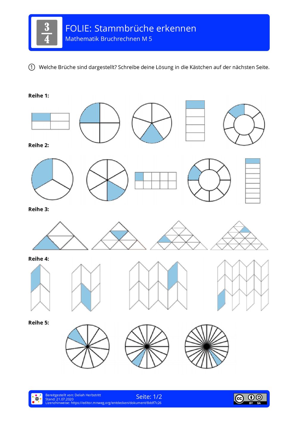 Arbeitsblatt Stammbrüche erkennen Mathematik Bruchrechnen
