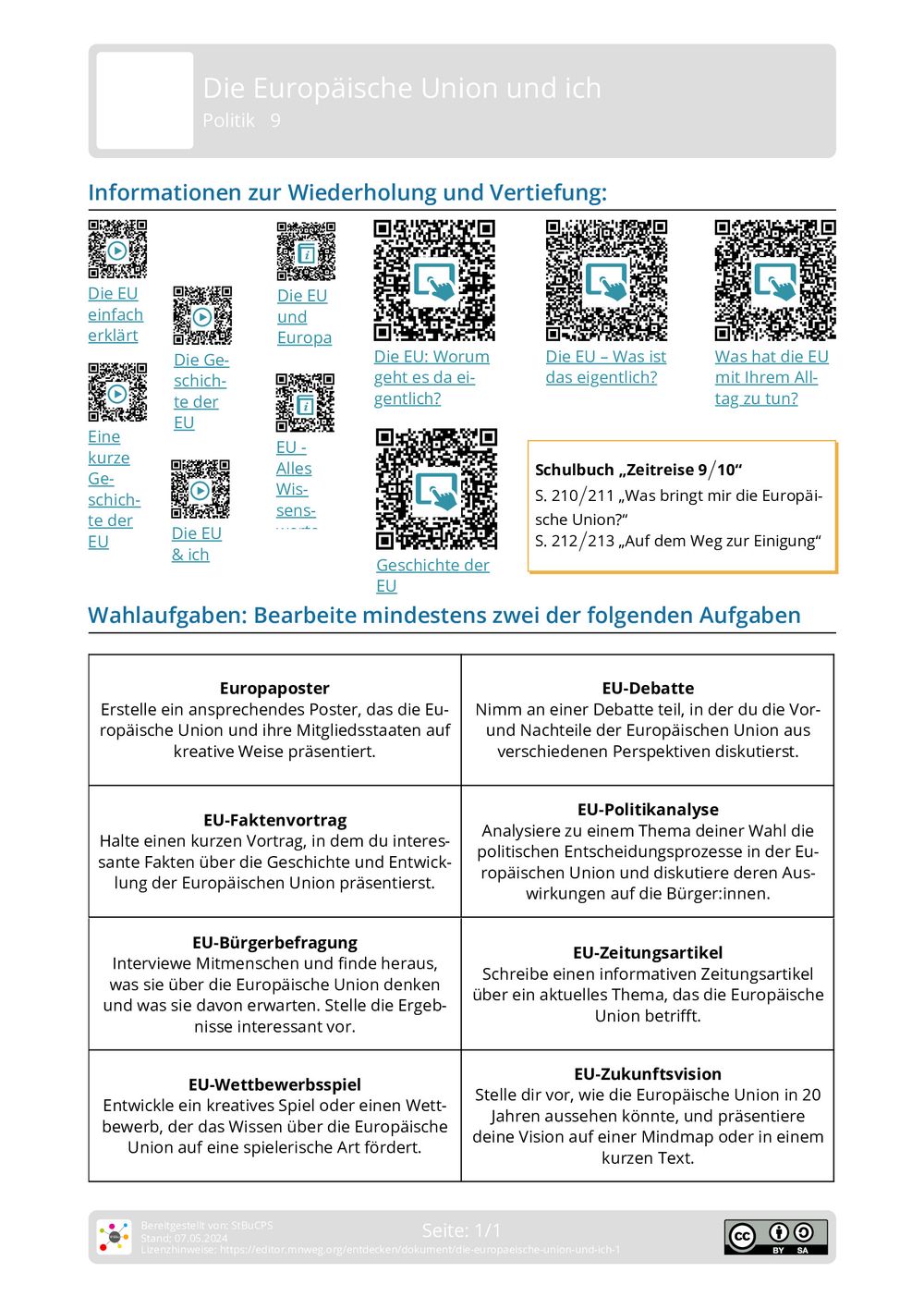 Arbeitsblatt - Die Europäische Union und ich - Politik - mnweg.org