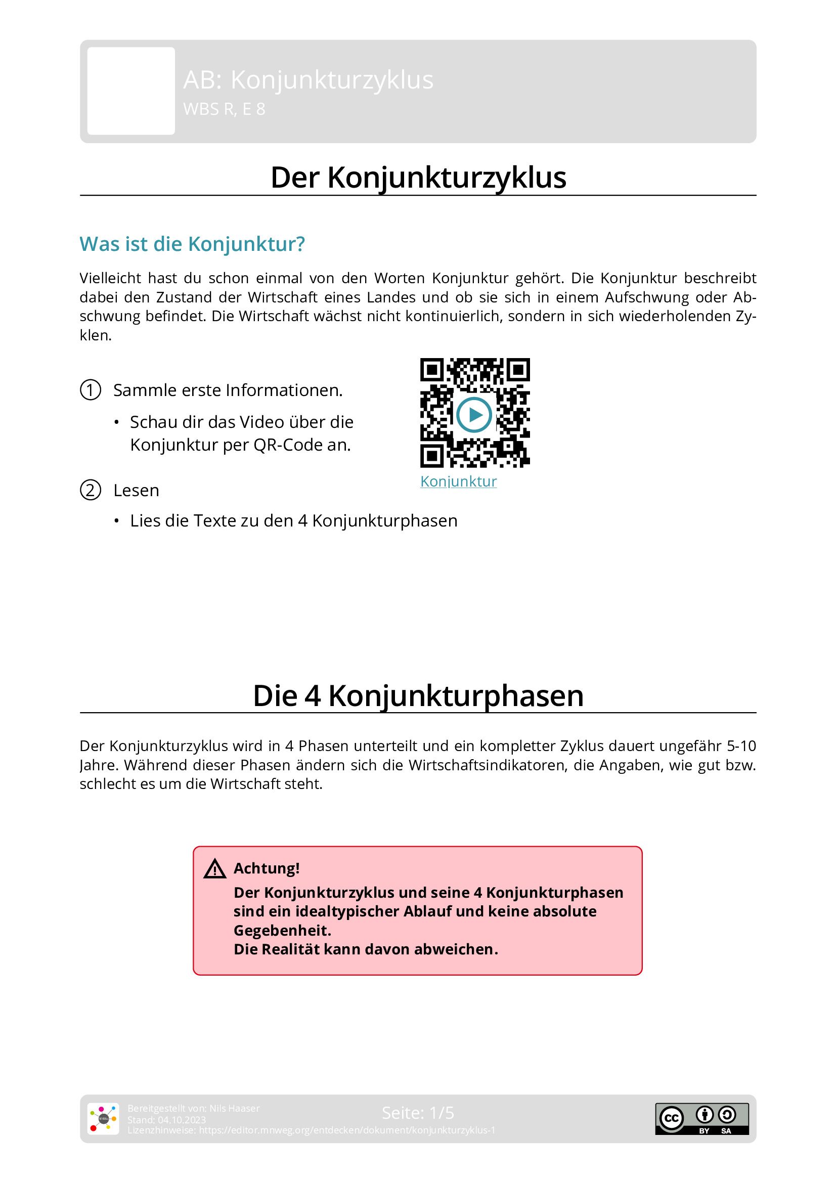 Arbeitsblatt - Konjunkturzyklus - WBS - Mnweg.org