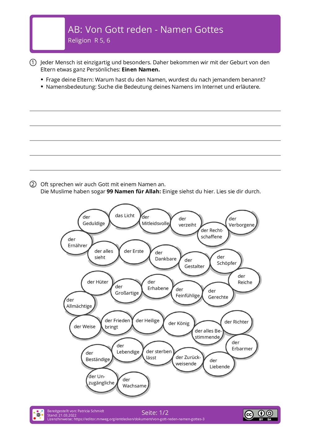 Name Gottes Im Alten Testament 6 Buchstaben Kreuzworträtsel Arbeitsblatt - Von Gott reden - Namen Gottes - Religion - mnweg.org