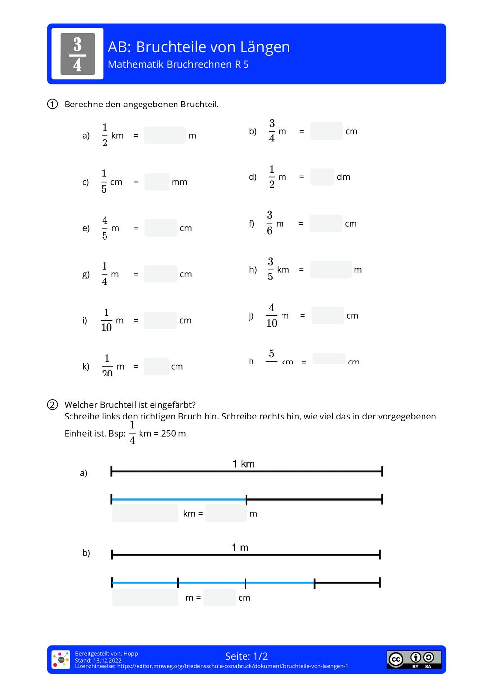 Arbeitsblatt - Bruchteile von Längen - Mathematik - Bruchrechnen ...