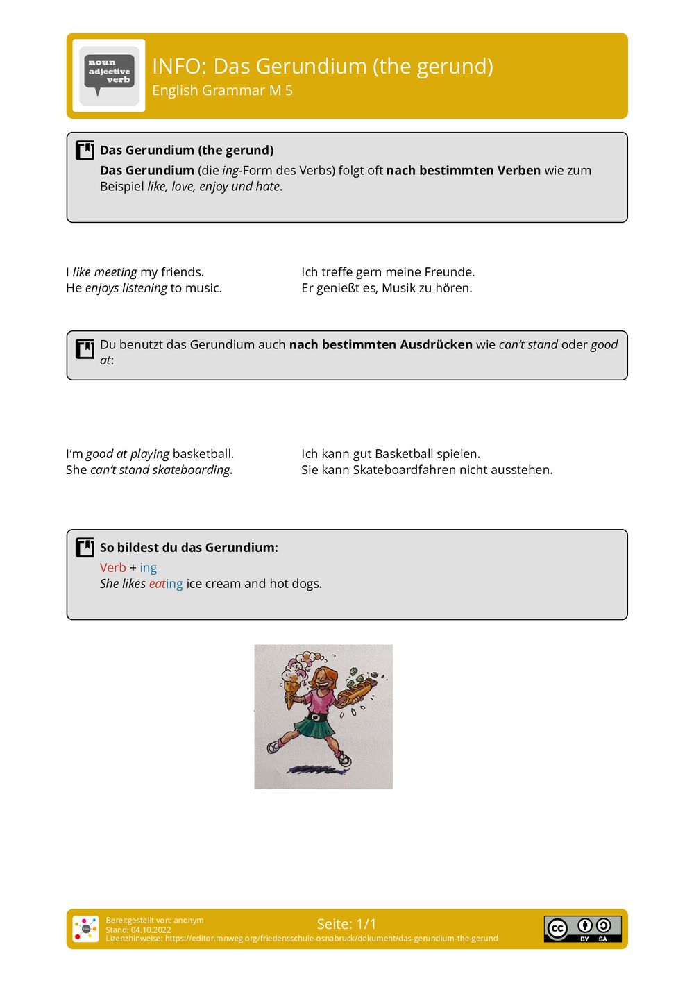 Das Gerundium Englisch Klasse 8 Arbeitsblatt - Das Gerundium (the gerund) - English - Grammar - mnweg.org
