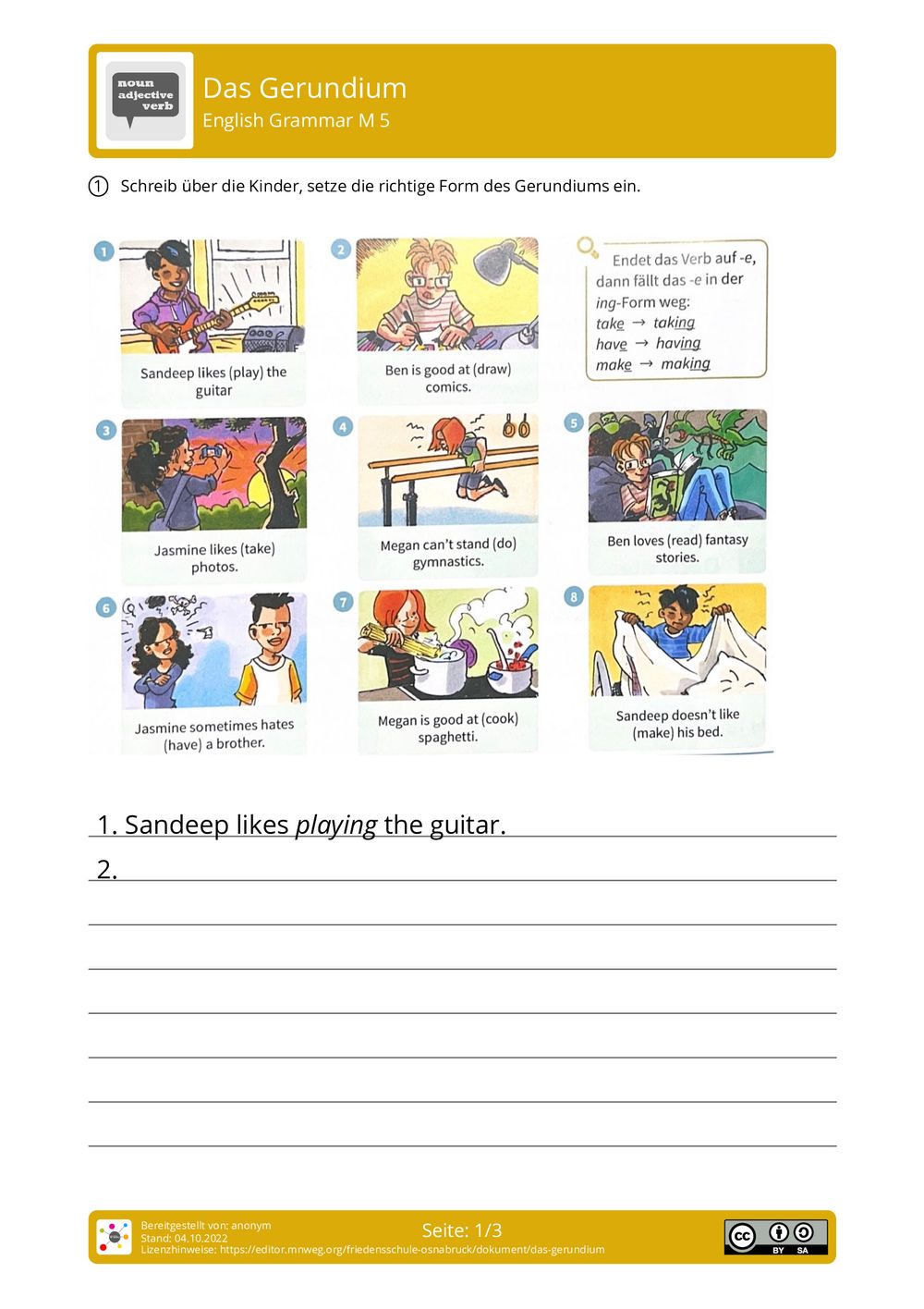 Das Gerundium Englisch Klasse 8 Arbeitsblatt - Das Gerundium - English - Grammar - mnweg.org