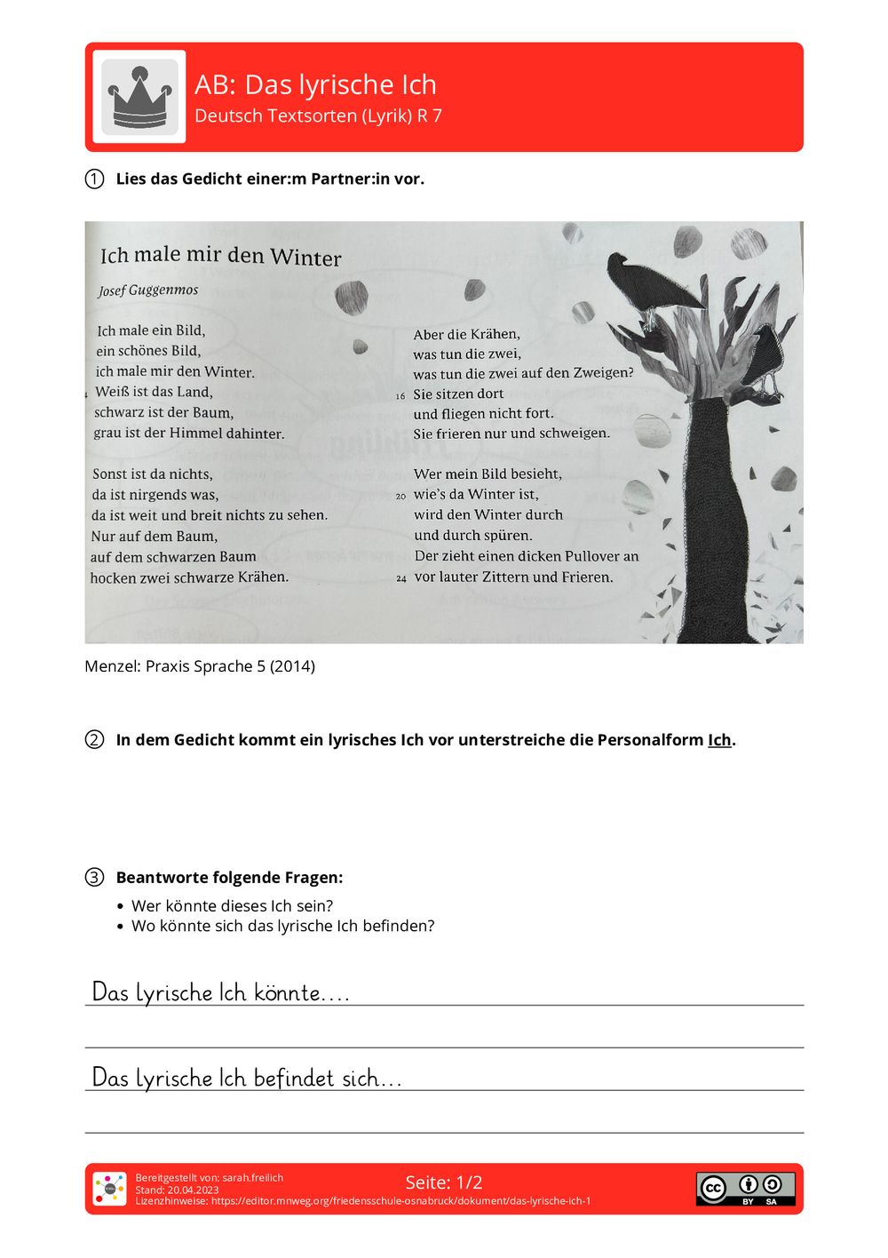 Was Ist Ein Lyrisches Ich Arbeitsblatt - Das lyrische Ich - Deutsch - Textsorten (Lyrik) - mnweg.org