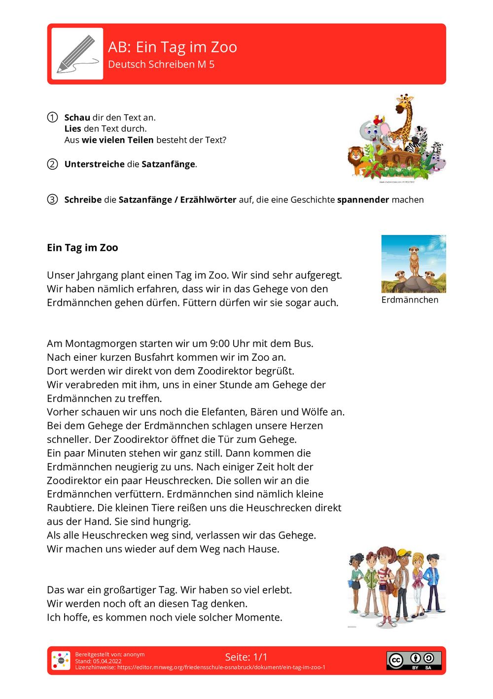 Darf Man 2 Klassenarbeiten An Einem Tag Schreiben Arbeitsblatt - Ein Tag im Zoo - Deutsch - Schreiben - mnweg.org