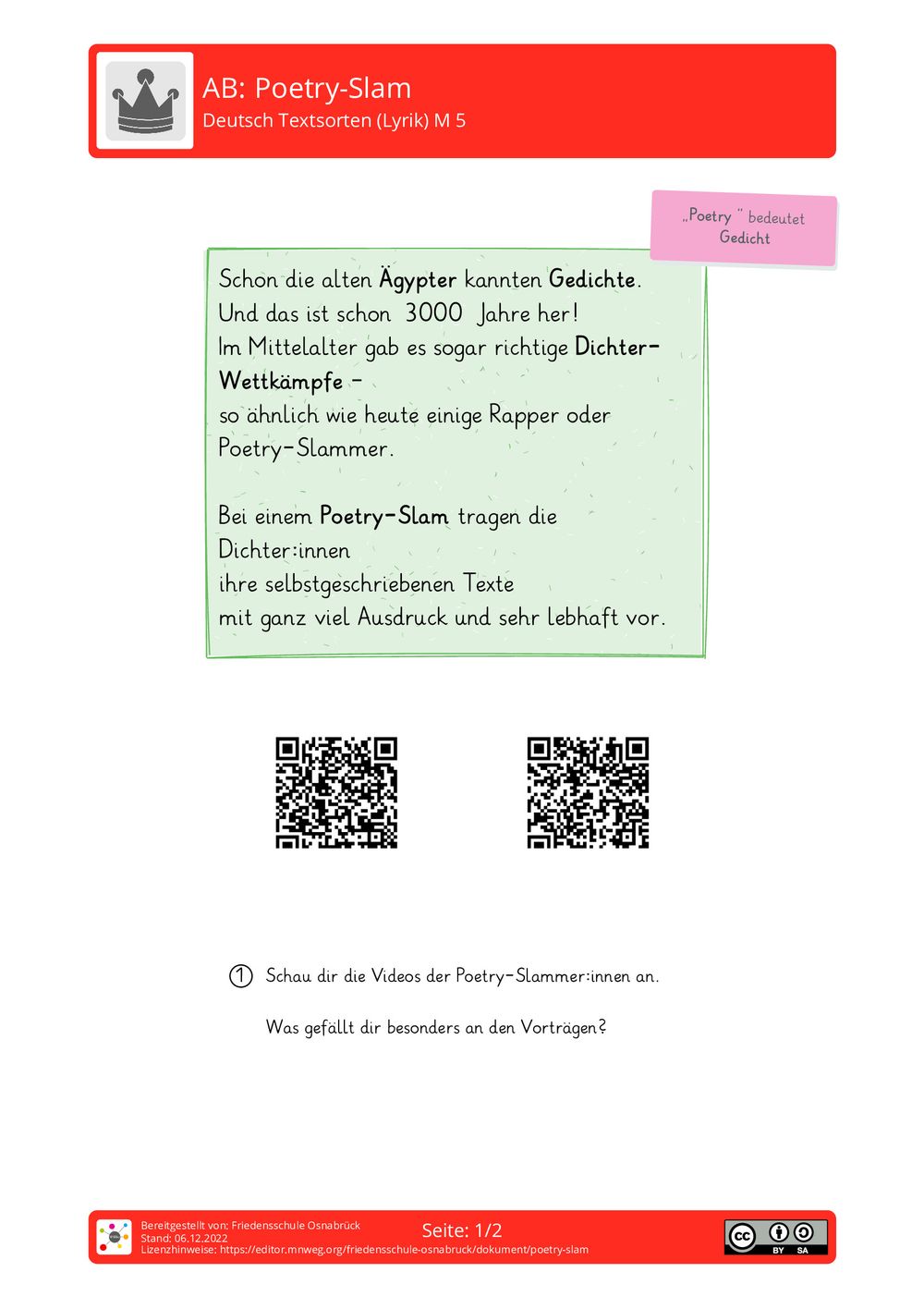 Arbeitsblatt - Poetry-Slam - Deutsch - Textsorten (Lyrik) - mnweg.org