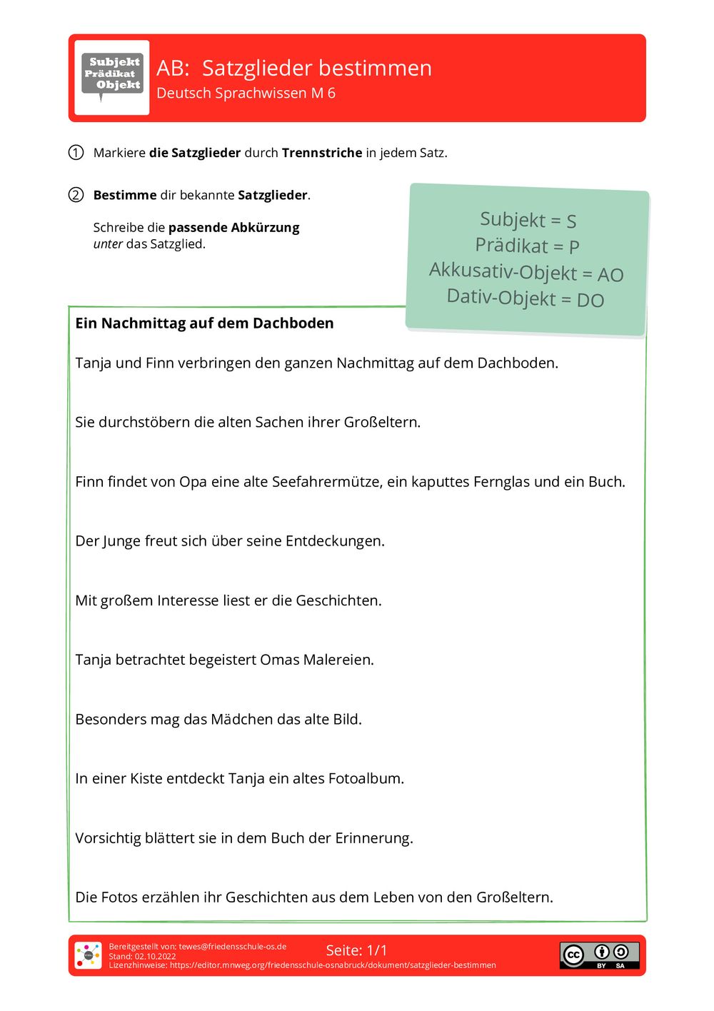 Satzglieder Bestimmen übungen Pdf Mit Lösungen Arbeitsblatt - Satzglieder bestimmen - Deutsch - Sprachwissen - mnweg.org
