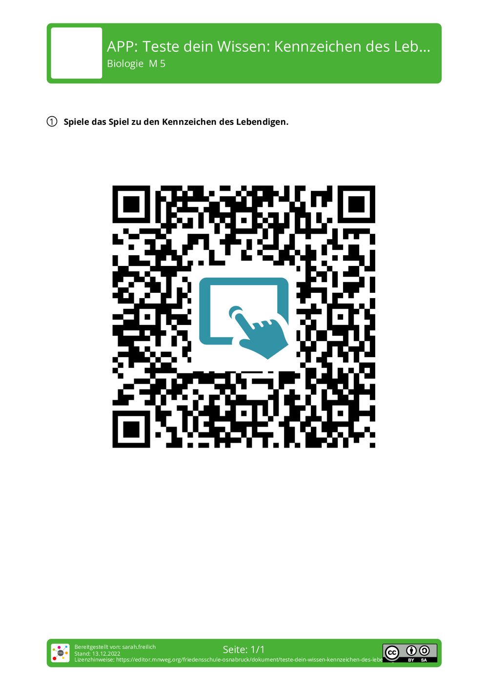 Kennzeichen Des Lebendigen Arbeitsblatt Pdf Arbeitsblatt - Teste dein Wissen: Kennzeichen des Lebendigen - Biologie