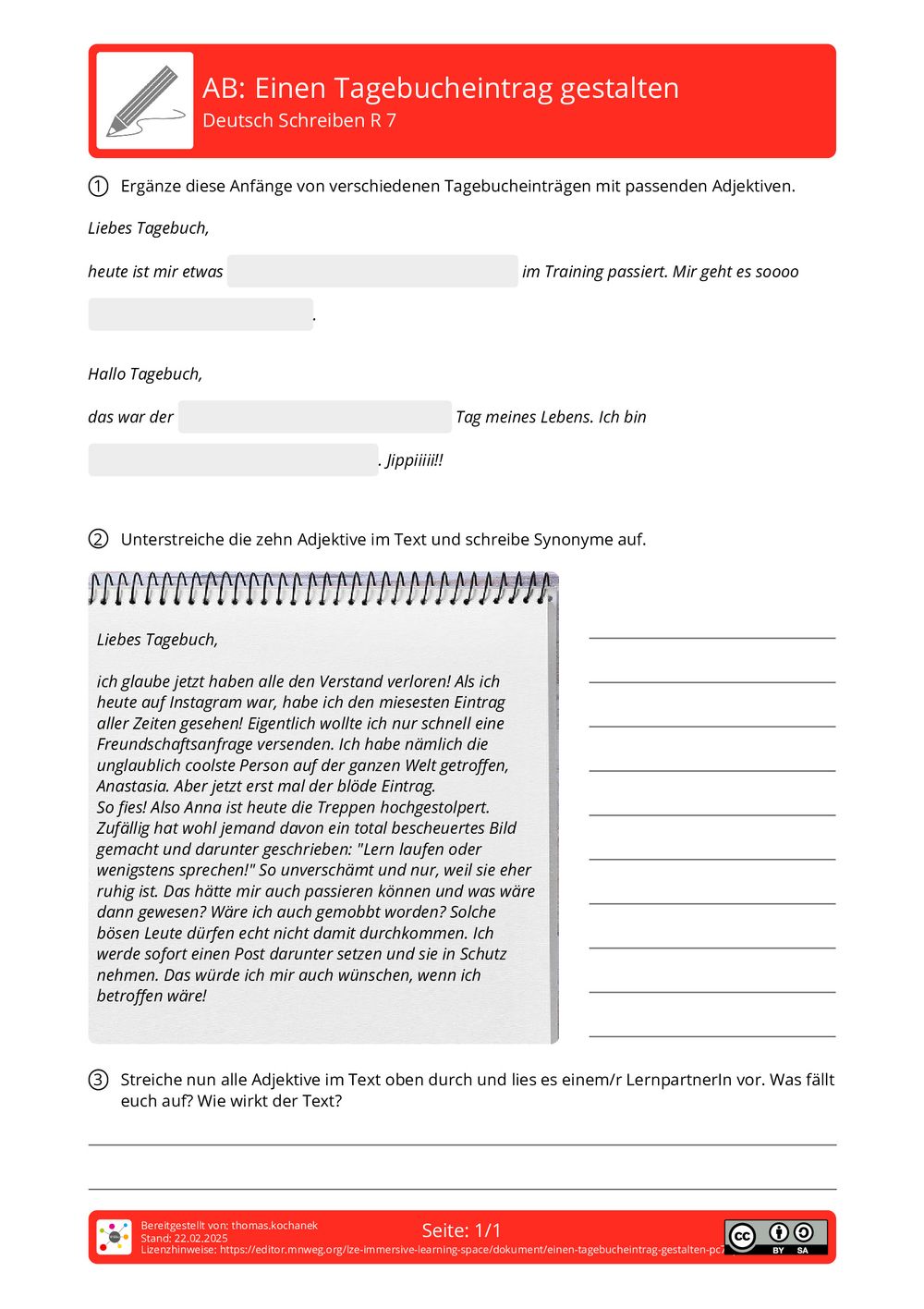 Wie Schreibt Man Einen Tagebucheintrag Deutsch Arbeitsblatt - Einen Tagebucheintrag gestalten - Deutsch - Schreiben