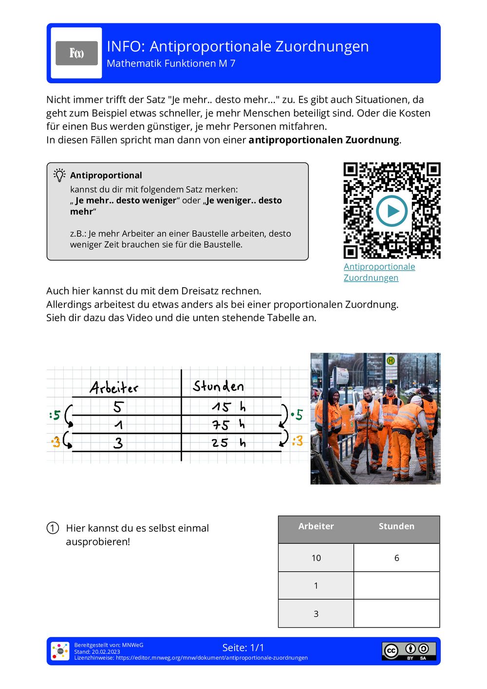 Antiproportionale Zuordnungen Aufgaben Mit Lösungen Pdf Arbeitsblatt - Antiproportionale Zuordnungen - Mathematik - Funktionen