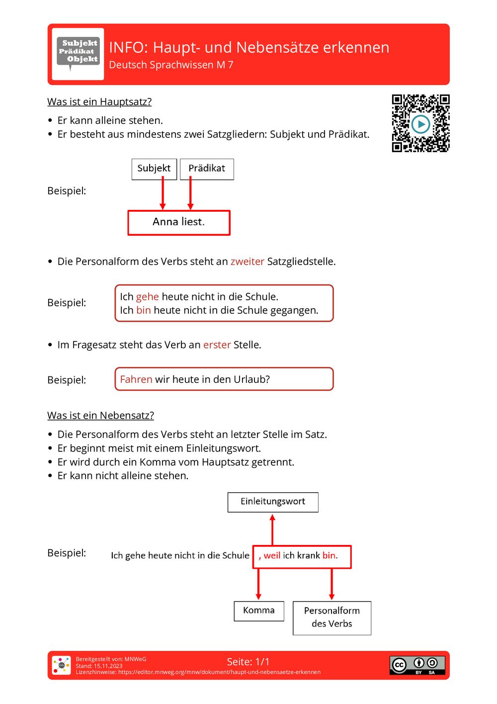 Arbeitsblatt Haupt und Nebensätze erkennen Deutsch Sprachwissen