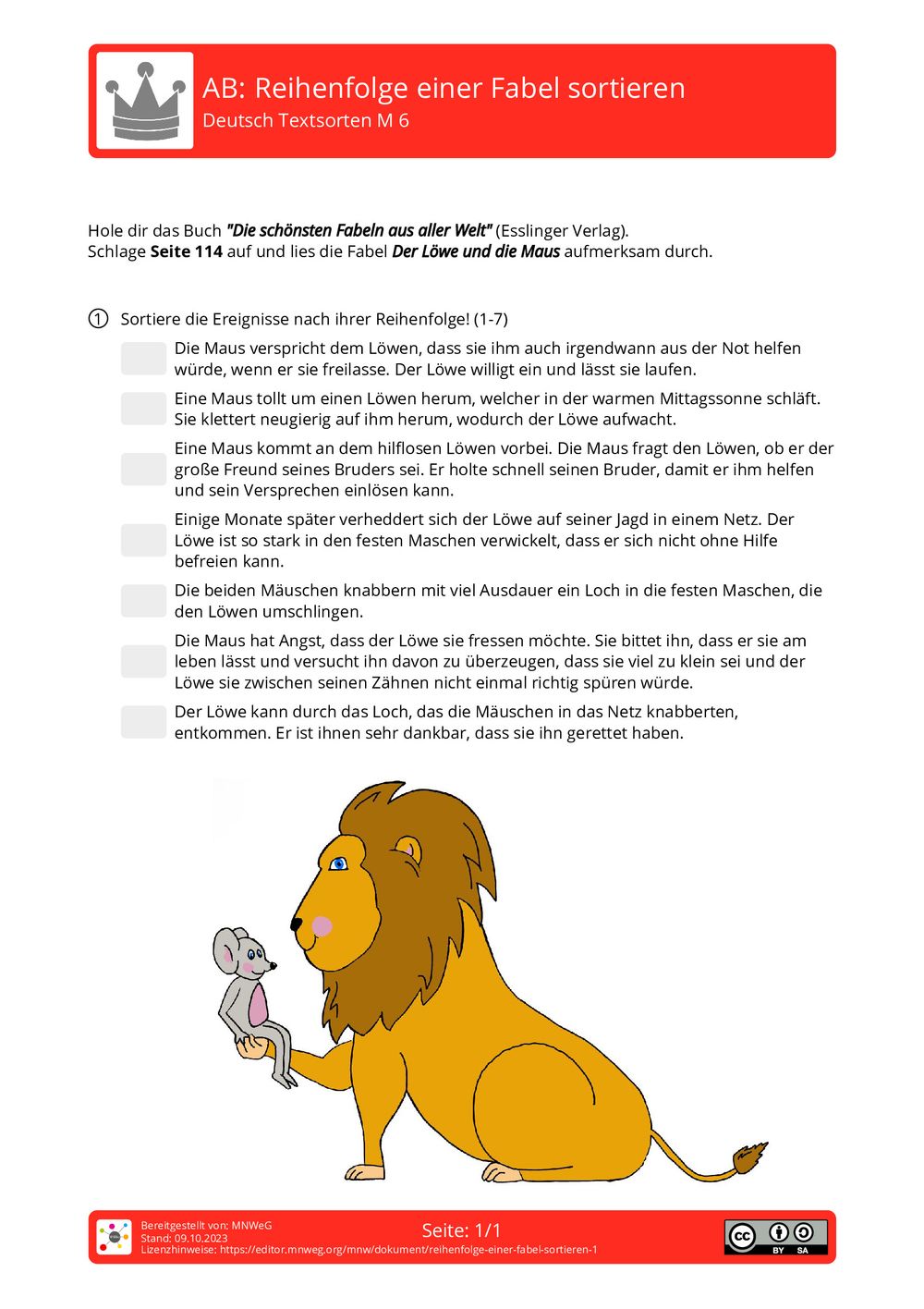 Arbeitsblatt - Reihenfolge einer Fabel sortieren - Deutsch - Textsorten ...