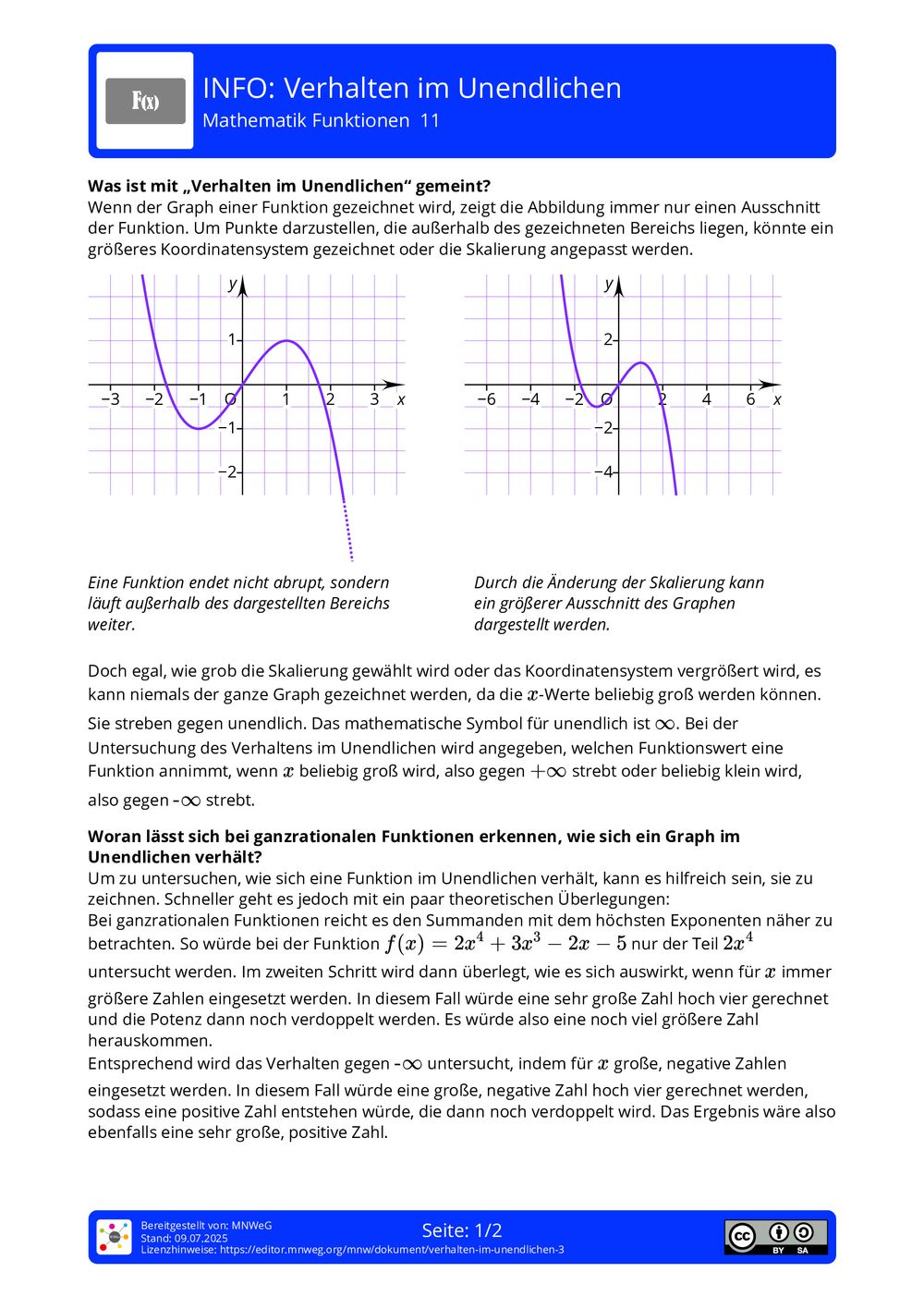 Ganzrationale Funktionen Verhalten Im Unendlichen Arbeitsblatt - Verhalten im Unendlichen - Mathematik - Funktionen