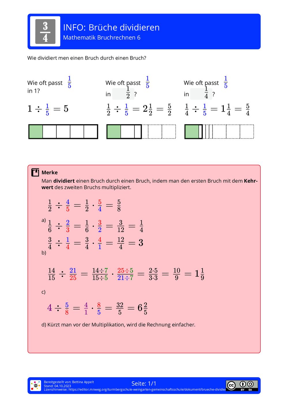 Brüche Dividieren Arbeitsblatt
 Arbeitsblatt Brüche divi ren Mathematik Bruchrechnen mnweg