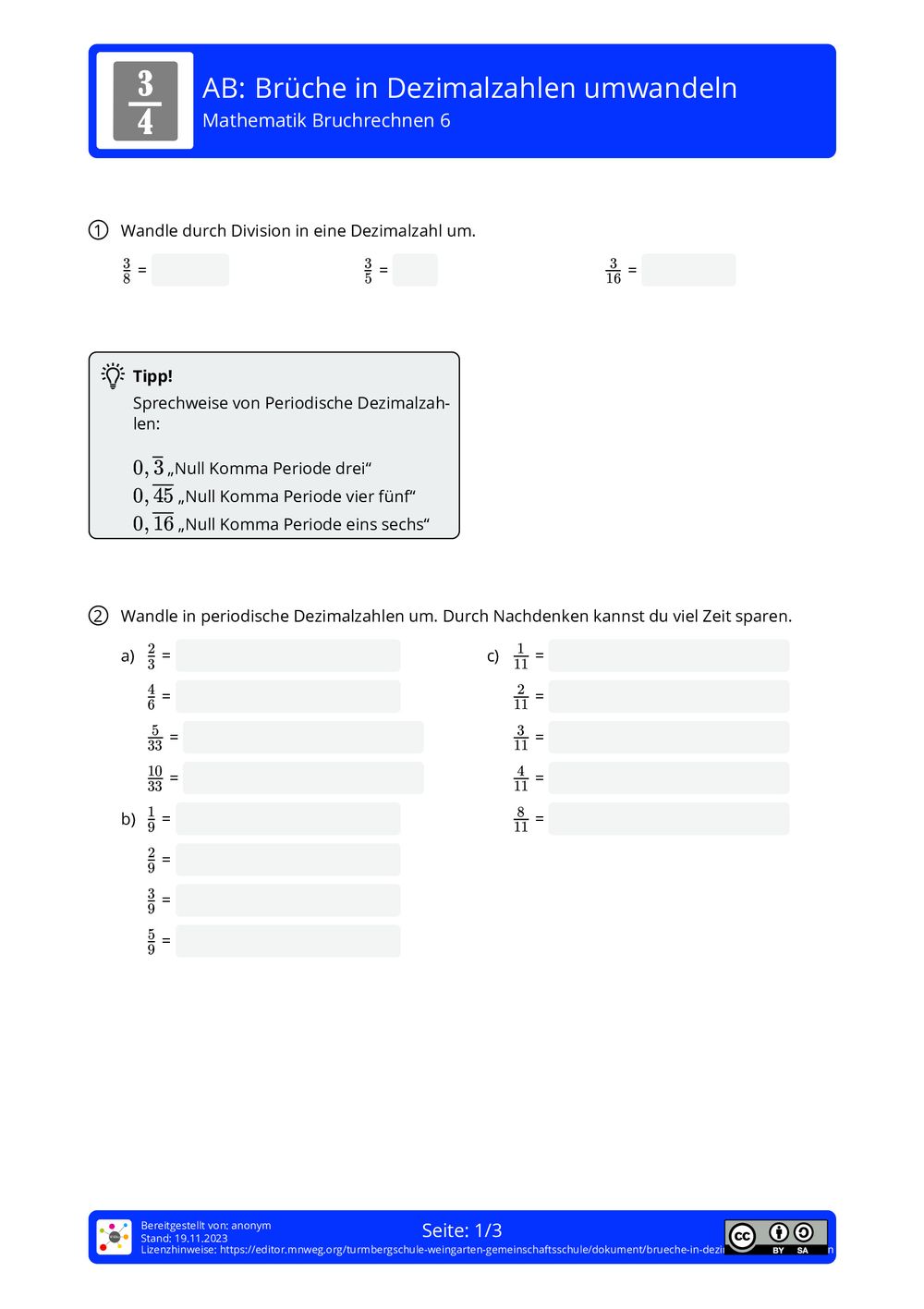 Brüche In Dezimalzahlen Umwandeln Arbeitsblatt
 Arbeitsblatt Brüche in Dezimalzahlen umwandeln Mathematik