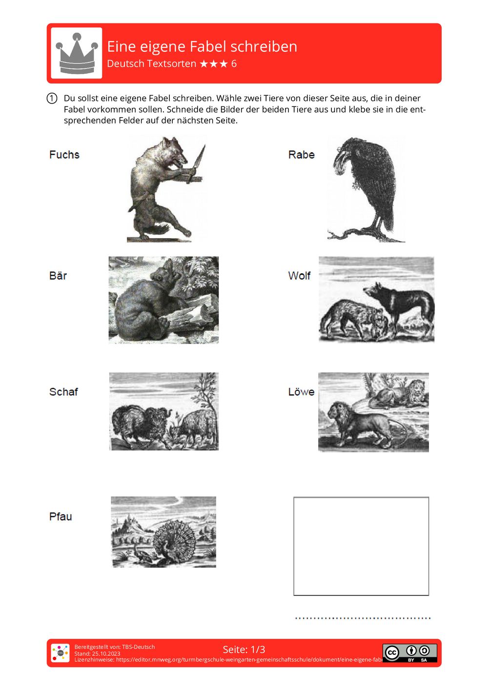Zu Bildern Eine Fabel Schreiben Arbeitsblatt - Eine eigene Fabel schreiben - Deutsch - Textsorten
