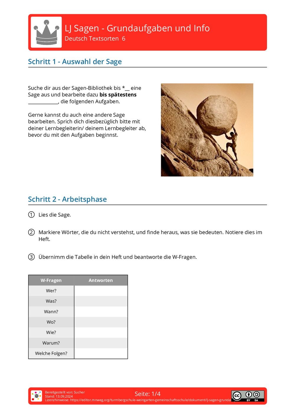 Arbeitsblatt - LJ Sagen - Grundaufgaben und Info - Deutsch - Textsorten ...
