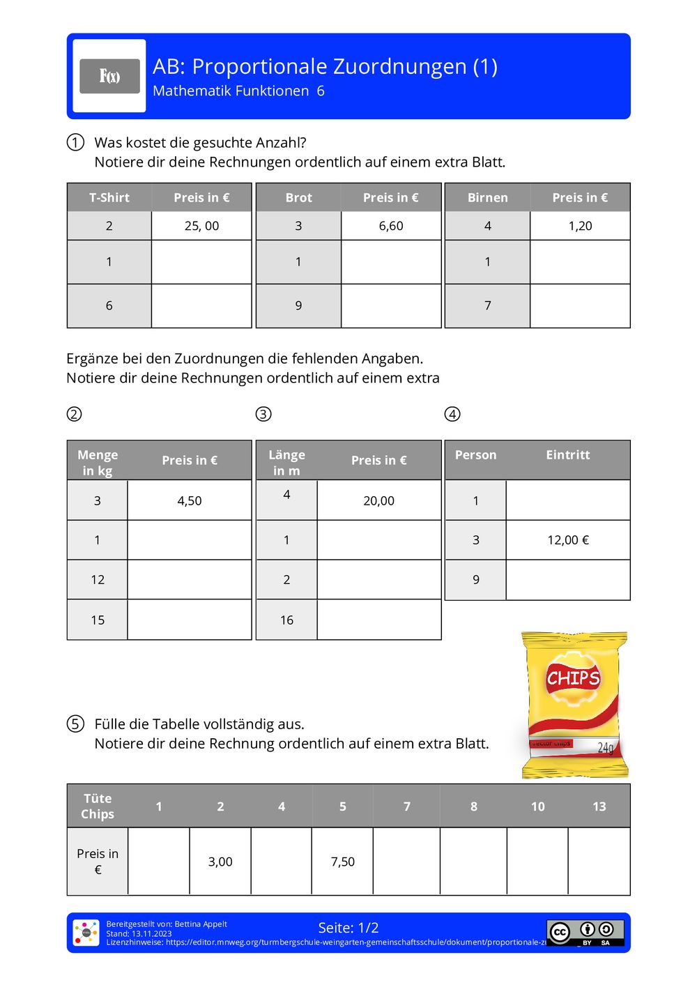 Proportional Und Antiproportional übungen Pdf Arbeitsblatt - Proportionale Zuordnungen (3) - Mathematik - Funktionen