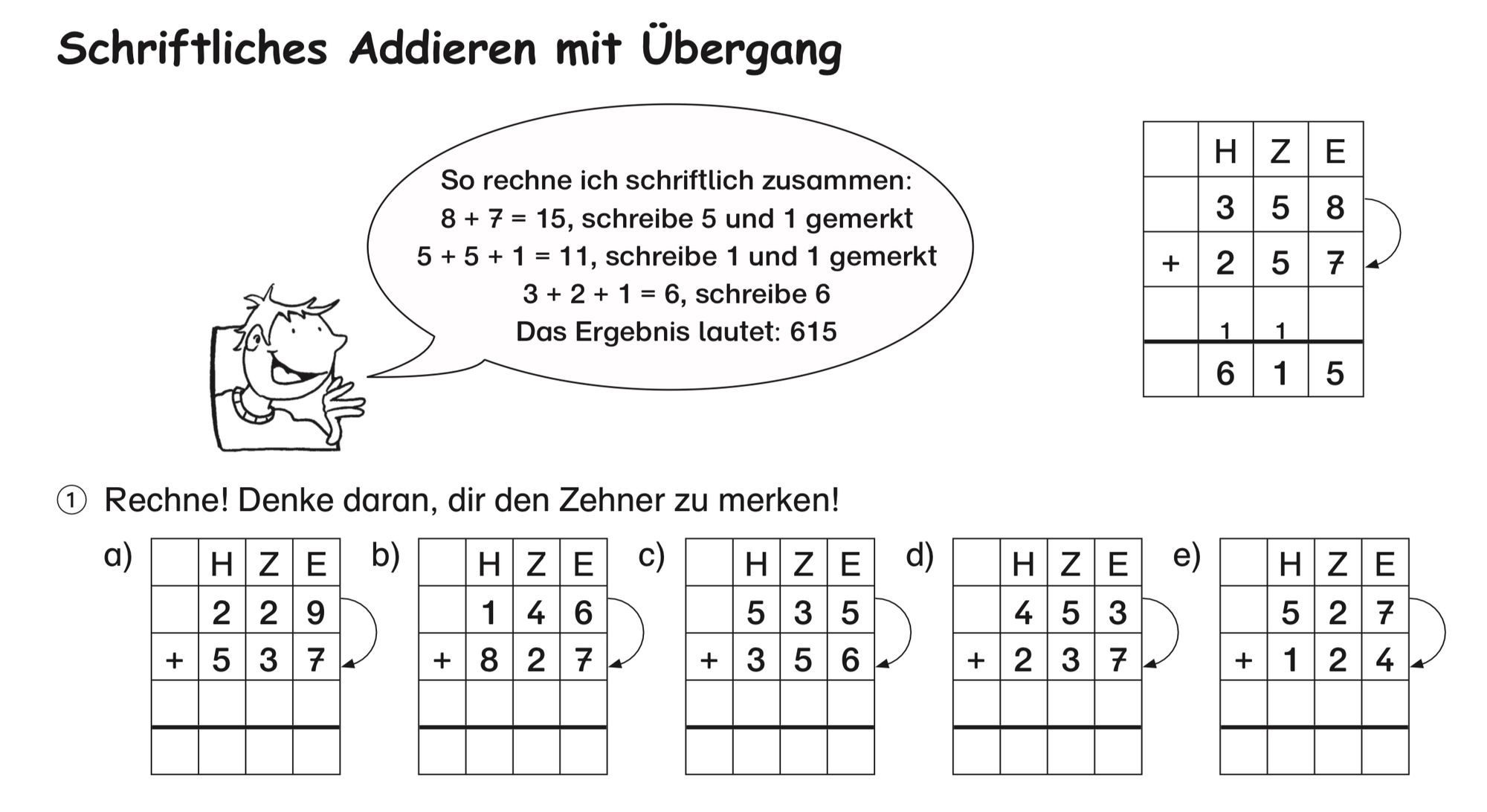 Arbeitsblatt - Schriftliche Addition Mit Übergang - Mathematik ...