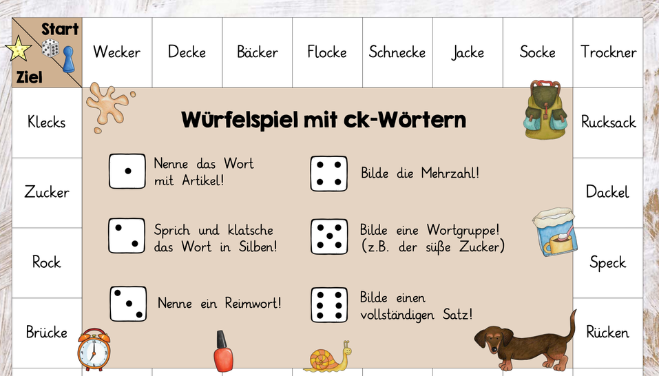 Arbeitsblatt Wörter mit ck und k Deutsch Rechtschreibung