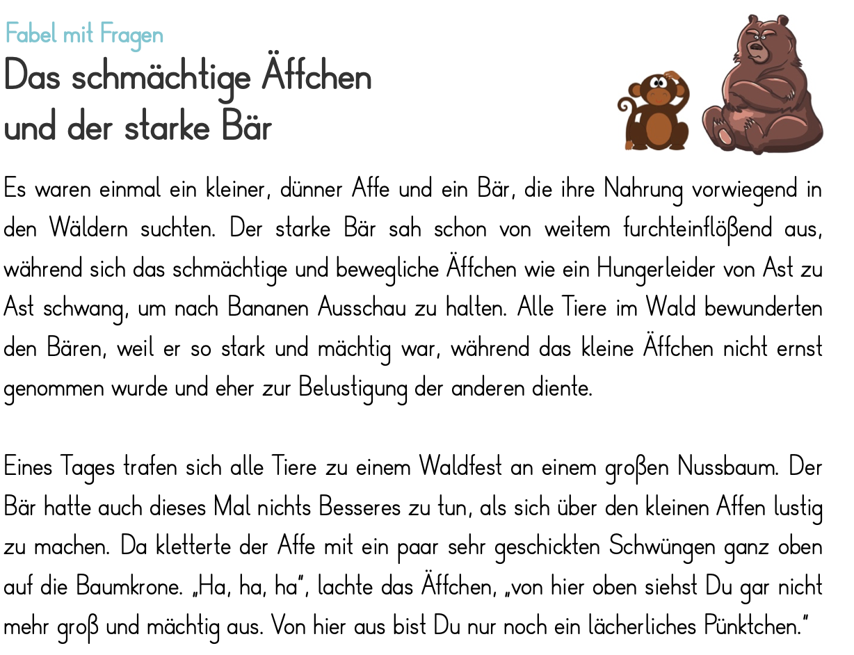Arbeitsblatt Eine Fabel verstehen Deutsch Textsorten